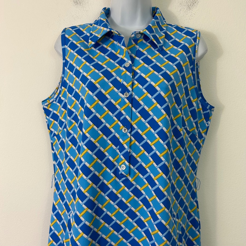 J.McLaughlin Womens XL Dress Sleeveless Blue Yellow Geometric Rope Print  NWOT‎ - Picture 3 of 8